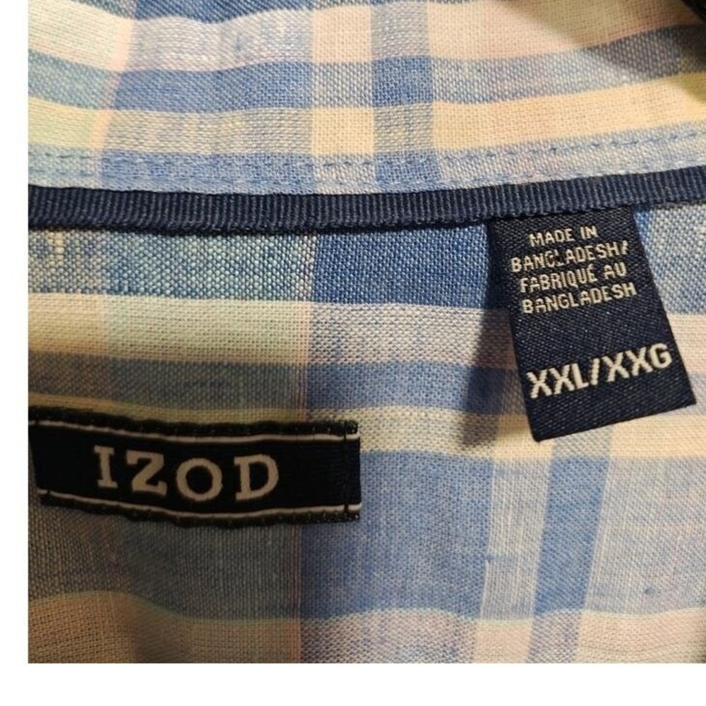 Preppy Plaid Coastal Nautical Izod Blue Plaid‎ Short Sleeve Slim Fit 2XL Shirt - Picture 4 of 8
